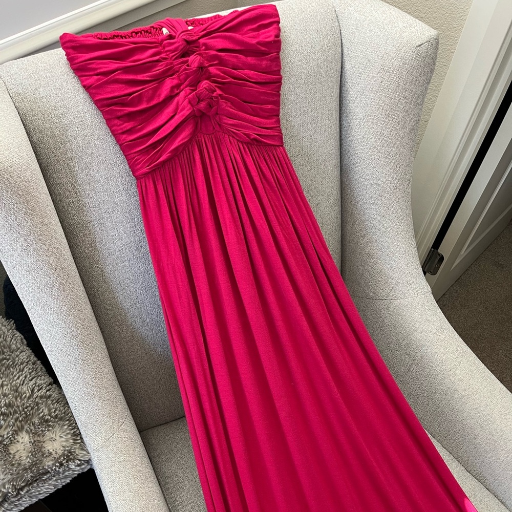 Fushia Ruched Halter Maxi Dress